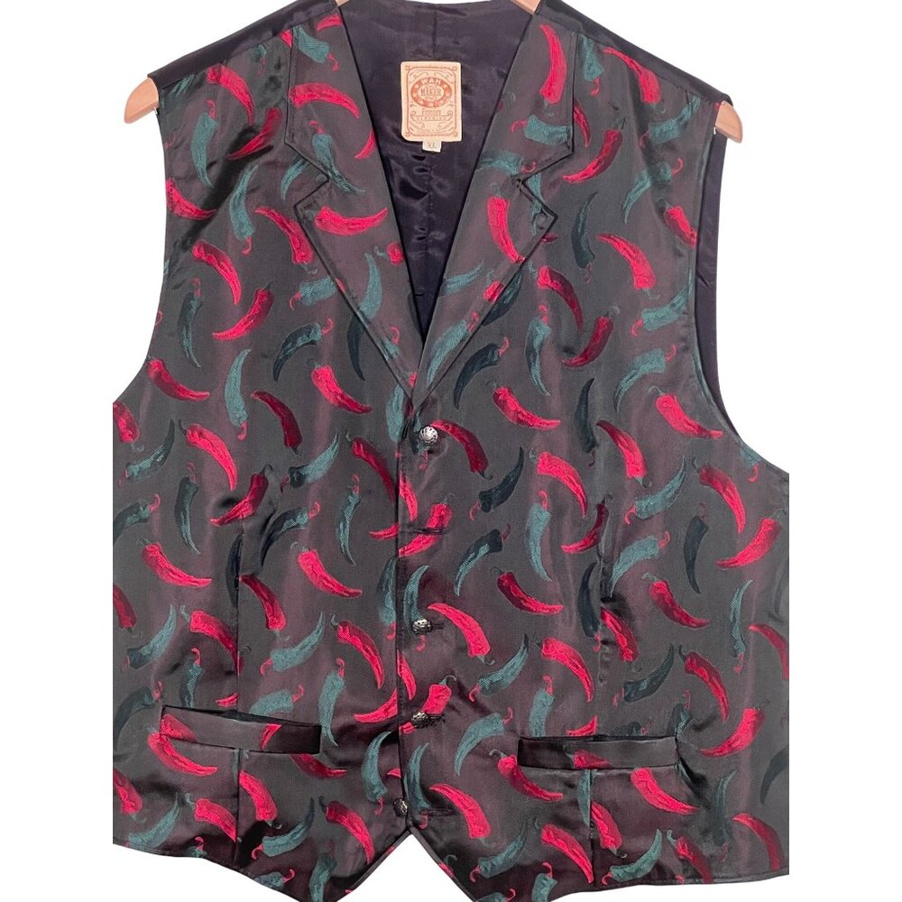 Wah Maker Frontier Me'ns Chili Pepper Black Vest XL Western Rodeo Dance